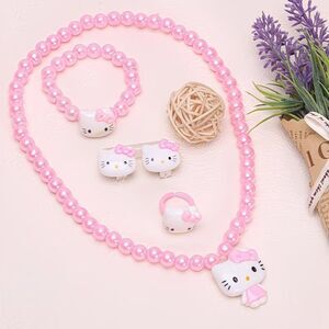 5pc Hello Kitty Beaded Jewelry Set - Necklace, Bracelet, Ring and Hair Clips